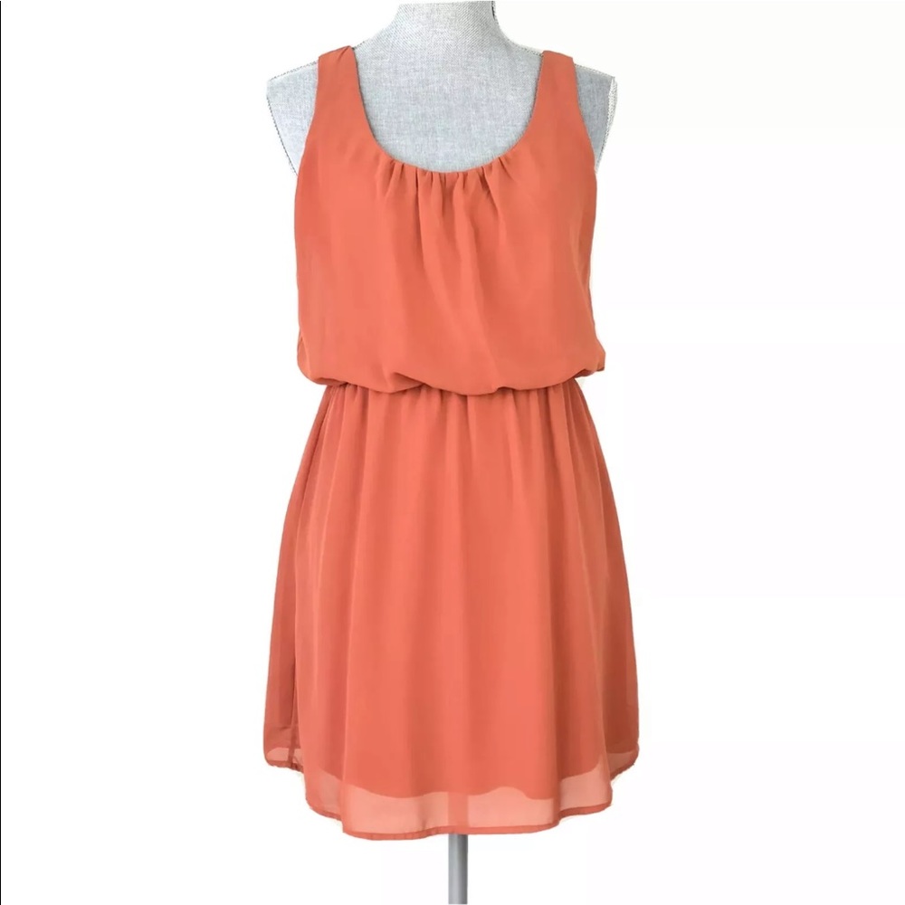 Foreign Exchange Coral Dress Sheer Rouche Tank Top